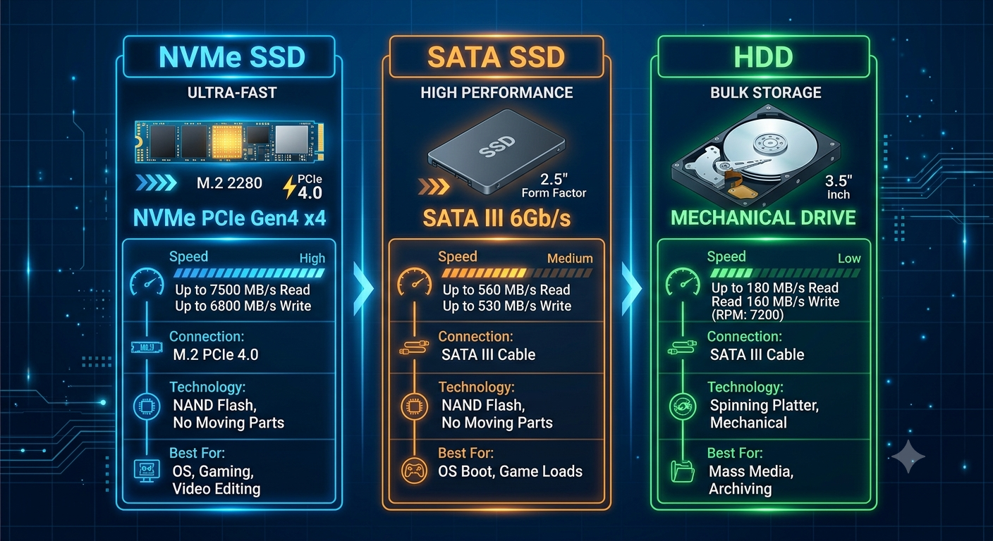 NVMe SSD vs SATA SSD vs HDD: Does Storage Cause Bottlenecks?